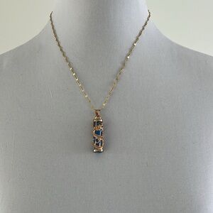 DRAGON Blue Pendant Stainless Steel Dainty Gold Tone Chain Mythical Magic Whimsy